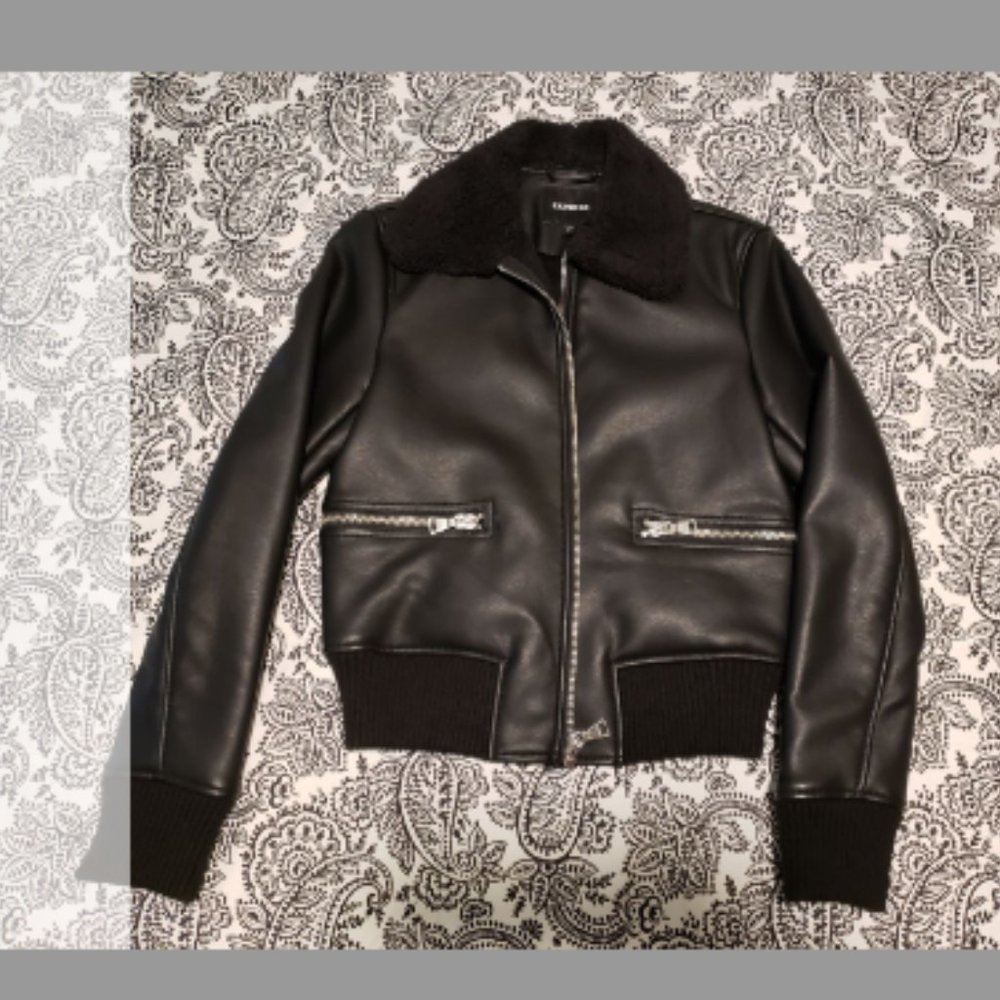 Express fur lined bomber moto jacket